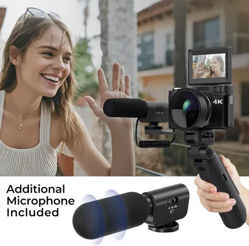 Miniatura 4 de Cámara de vlogging 4K con kits Creator Cámara digital 5K para fotografía Cámara de video de 64MP con pantalla abatible, micrófono, trípode