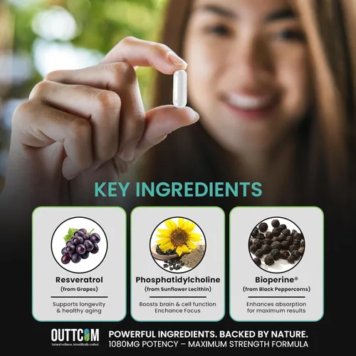 Miniatura 3 de Suplemento liposomal NAD+ de 900 mg — Resveratrol, B12, fosfatidilcolina y bioperina 60 cápsulas veganas Energía celular, enfoque