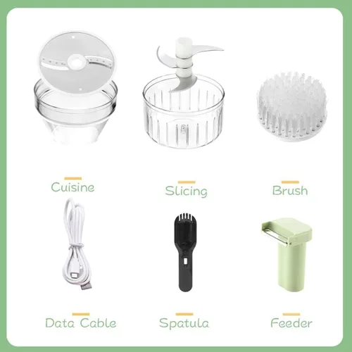 Miniatura 8 de Picador eléctrico 5 en 1, electrodomésticos de cocina inteligentes, mini juego de picador de verduras de mano, cortador eléctrico de verduras