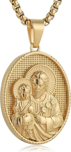 Miniatura 13 de HZMAN Collar de acero inoxidable de San José/María/Jesús para hombres y mujeres, medalla cristiana, amuleto, colgante, joyería de regalo