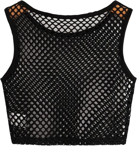 Miniatura 2 de SweatyRocks Chaleco sin mangas de malla transparente para mujer cuello redondo sin mangas