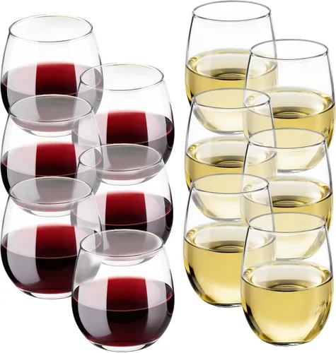 Libbey Juego de 12 Copas de Vino sin Tallo, Aptas para Lavavajillas, Perfectas para Cócteles, Agua y Vajilla para Exteriores Rojo y blanco 12