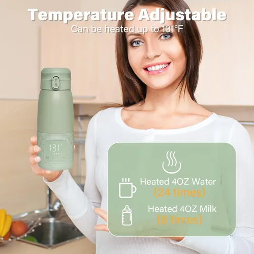 Miniatura 4 de Calentador de botellas portátil para viajes, calefacción de 5 minutos para leche materna, fórmula y agua, gran capacidad de 12 onzas, batería