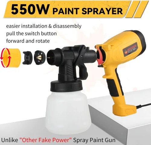 Miniatura 4 de Pistola pulverizadora de pintura eléctrica mejorada, pulverizador de pintura HVLP de alta potencia con 5 boquillas y 3 ajustes de pulverización