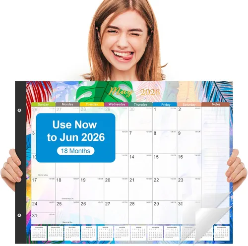 Gannyfer Calendario de escritorio 2026-18 meses, calendario de escritorio grande, para usar ahora hasta diciembre de 2026, calendario de escritorio