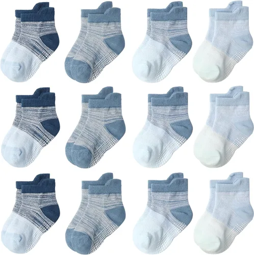 Miniatura 9 de Calcetines SkiBeaut para niños con agarre, 12 pares de calcetines antideslizantes para niños, calcetines de casa para bebés, niños y niñas de 0 a 7