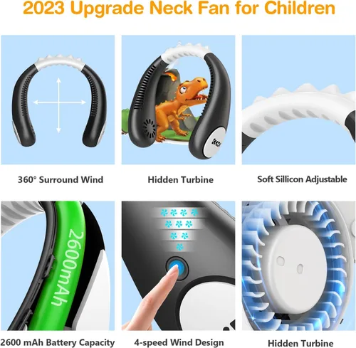 Miniatura 5 de Ventilador de cuello para niños, ventiladores portátiles sin aspas para niños de 4-14 años, niñas y niños, mini ventilador de refrigeración personal
