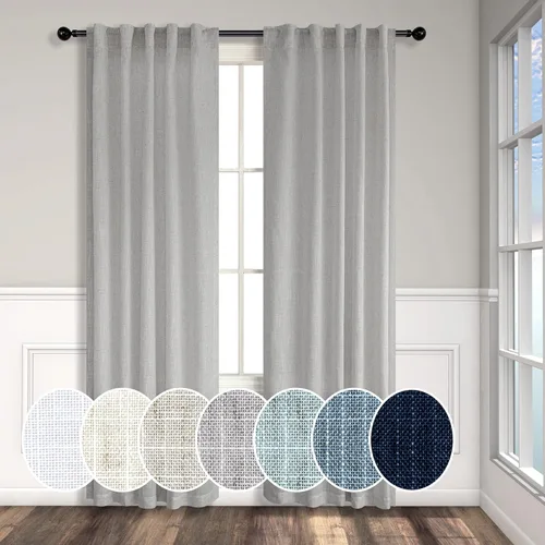 Miniatura 67 de Cortinas de lino azul de 84 pulgadas de largo para sala de estar; juego de 2 paneles con lengüeta trasera; cortinas con dobladillo para barra; Azul