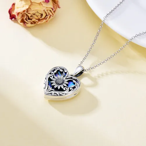 Miniatura 2 de SOULMEET Collar con medallón de ópaloabalónconcha de perlamalaquita en forma de corazón de girasol, collar que sostiene fotos, foto You are My