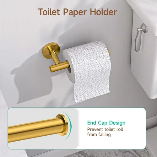 Miniatura 5 de USHOWER Juego de accesorios de baño de oro cepillado, juego de toallero de 18 pulgadas montado en la pared, juego de accesorios de baño de acero Oro