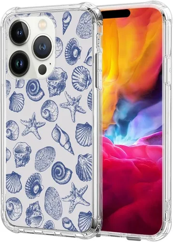 Miniatura 2 de DAIZAG Funda compatible con iPhone 13 Pro Max, bonita funda azul de conchas marinas para niñas y mujeres, funda transparente suave y transparente