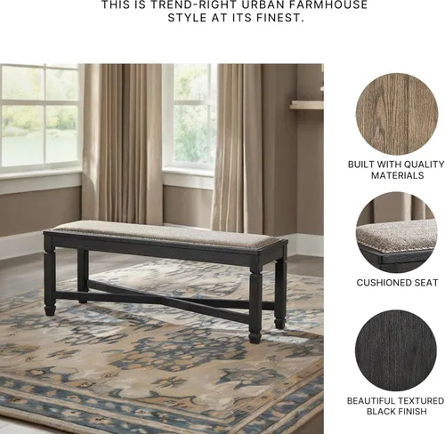 Miniatura 5 de Signature Design by Ashley Tyler Creek Farmhouse - Banco de comedor tapizado con patas cónicas, tela tejida pesada, madera, asiento de 19.5 pulgadas