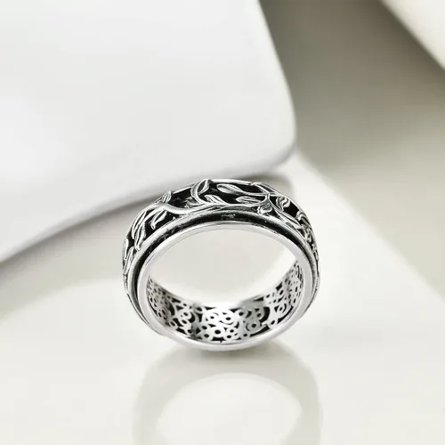 Miniatura 2 de YAFEINI Fidget Ring Sterling Silver Anxiety Ring Filigree LeavesHeartbeat Anxiety Ring semicolon Spinner Band Ring Spinner Ring Relieving Stress