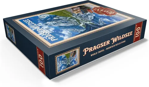 Miniatura 3 de MyPuzzle Pragser Wildsee - Reflexiones de montaña, póster de viaje vintage, rompecabezas de 100 piezas para adultos