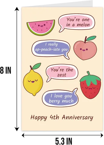 Miniatura 2 de Qiliji Tarjeta de 4º aniversario para marido y esposa, divertida tarjeta de aniversario de 4º aniversario de boda, tarjeta de juego de palabras