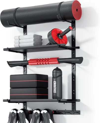 Miniatura 7 de Solo Estante de Almacenamiento para Gimnasio en Casa, Organizador Ajustable de Equipo de Gimnasio Montado en la Pared con 1 Tablero, Soporte