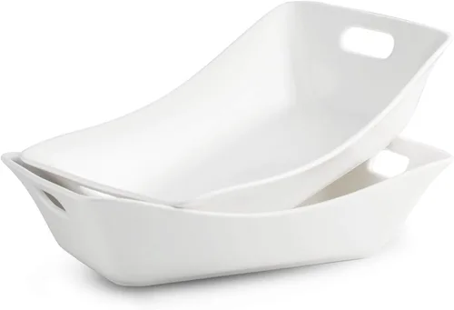YHOSSEUN Tazones grandes para servir con asas, platos blancos para servir para entretenimiento, juego de cuencos de cerámica de 1.5 cuartos de galón