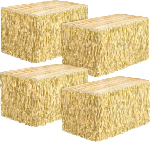 Miniatura 15 de Fovths 1 paquete de falda de mesa de hierba Luau con flecos de papel, falda de paja oscura de 108 x 30 pulgadas, faldas de mesa hawaianas