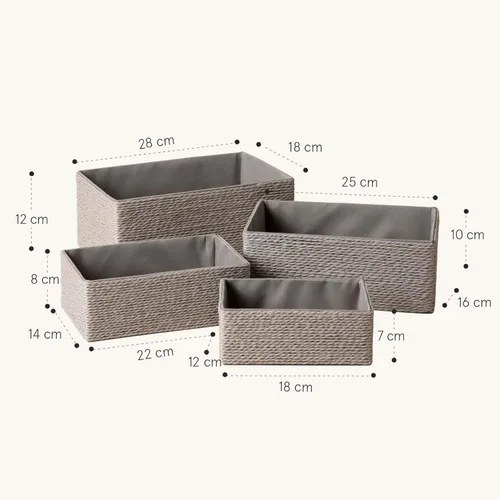 Miniatura 3 de LA JOLIE MUSE Juego de 4 Cestas de Almacenamiento - Cesta Tejida Apilable de Cuerda de Papel, Contenedor, Cajas de Almacenamiento para Maquillaje