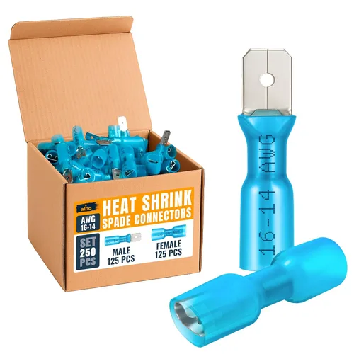 Miniatura 11 de Kit de 200 conectores de pala termorretráctiles macho y hembra, terminales eléctricos impermeables AWG 12-10, conectores de terminales de cable