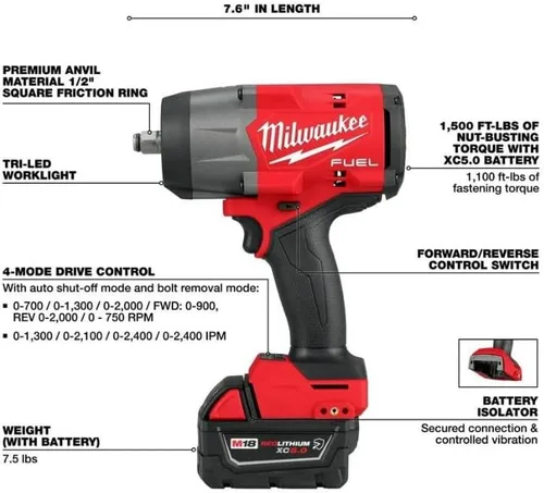 Miniatura 3 de Milwaukee Electric - Llave de impacto de alto torque M18 Fuel de 1/2 con fricción