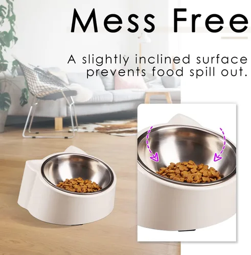 Miniatura 5 de 15 comedero inclinado para gatos, ortopédico, antivómitos, a prueba de derrames, elevado, inclinado, acero inoxidable, blanco