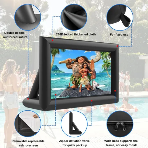 Miniatura 6 de GYUEM - Pantalla de proyector inflable portátil de 20 pies para películas; paquete de enorme pantalla de proyección de cine soplada con aire