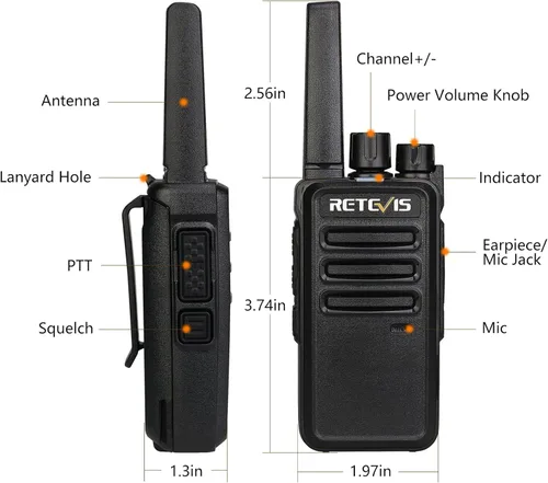 Miniatura 7 de Retevis Walkie Talkies RT68 para adultos, radios de 2 vías de largo alcance, manos libres, batería de 1200 mAh, walkie talkie portátil recargable