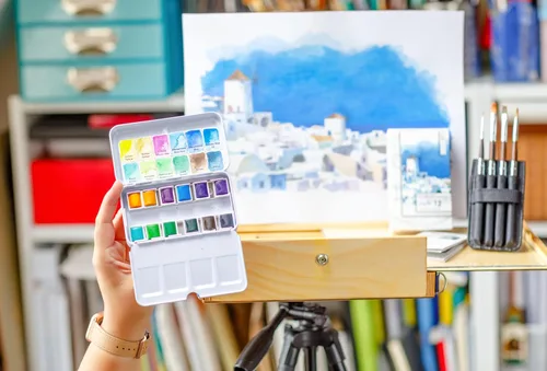 Miniatura 3 de ZenART Supplies Juego de pintura de acuarela profesional Vista – No tóxico 12 medias bandejas en lata de metal paleta portátil de viaje vibrante 07.