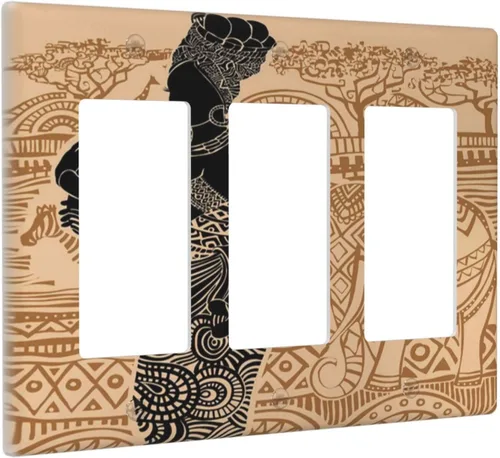 Miniatura 66 de Cubierta de Interruptor de Luz de 1 Gang de Mujer Africana, Placa de Pared Individual Basculante, Receptáculo de Cebras y Elefantes GFCI, Niña Mujer