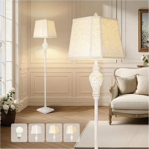 Miniatura 11 de LuxSight Collection Lámpara de pie rústica de 65 pulgadas de alto con pantalla de tela de lino de esquina de corte de luz nocturna, lámpara de pie