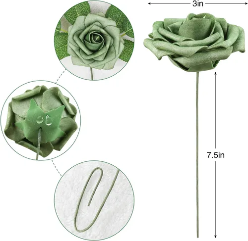 Miniatura 2 de AmyHomie Flores artificiales rosas rojas, 25 rosas falsas de aspecto real con tallo para ramos de boda, centros de mesa, arreglos de fiesta, baby