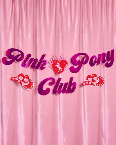 Miniatura 5 de xo, Fetti Cartel Pink Pony Club – Lámina rosa 5 pies Decoraciones de despedida de soltera, cartel de fiesta de cumpleaños, fondo de cumpleaños