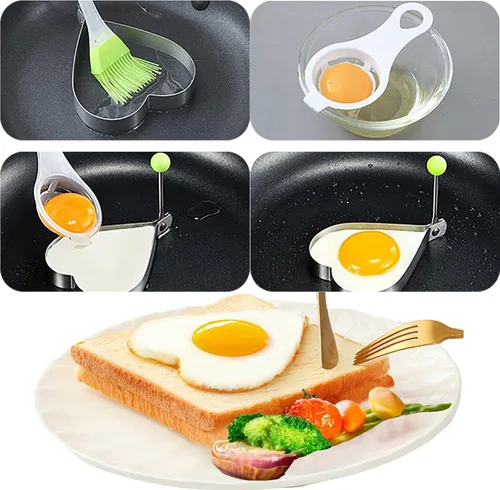 Miniatura 5 de Anillo de molde de huevo frito, 9 anillos de molde para panqueques de huevo con mango aislado, acero inoxidable, 9 anillos de huevo moldeadores