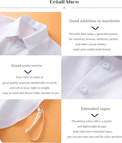 Miniatura 5 de Muaquta Cuello Falso Clásico de Color Sólido Cuello Dickey Desmontable Media Camisa Blusa Cuello Falso Top para Conjuntos de Mujeres Hombres