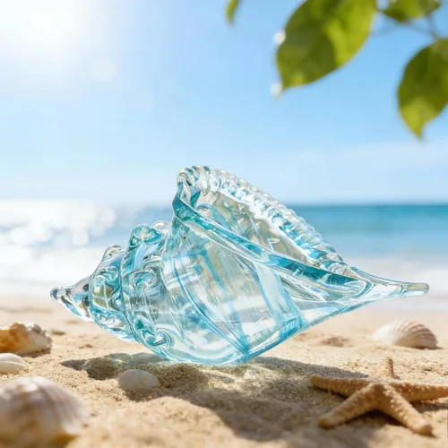 QFkris 9.9" Figura de Caracola de Concha de Cristal Soplado a Mano para Decoración del Hogar Arte de Concha de Cristal Escultura