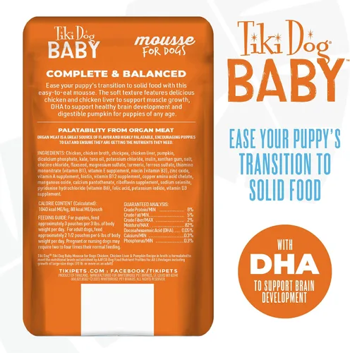 Miniatura 3 de Tiki Dog Baby Mousse - Comida húmeda para perros, pollo, bolsa de 3 onzas (12 unidades)