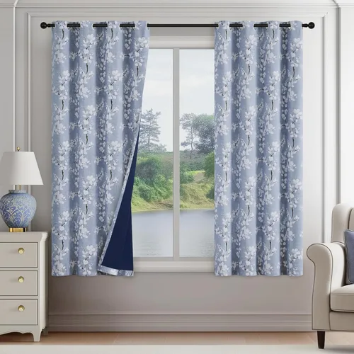 Miniatura 11 de FMFUNCTEX - Cortinas 100% blackout, 63 pulgadas de largo, estampado floral, aislamiento térmico, bolsillo para cortinero, 2 paneles, estilo granja