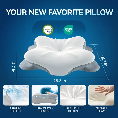 Miniatura 5 de Almohada cervical para el dolor de cuello, espuma viscoelástica ergonómica para personas que duermen de lado y espalda Blanco