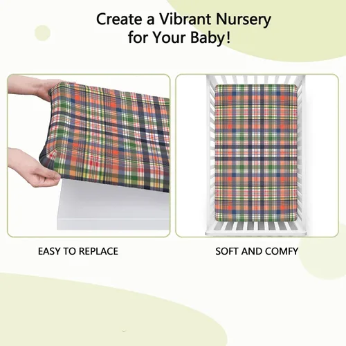 Miniatura 6 de Sábanas bajeras ajustables con temática a cuadros, sábanas portátiles para cuna, suaves y elásticas, sábana bajera para cuna para niños y niñas, 24