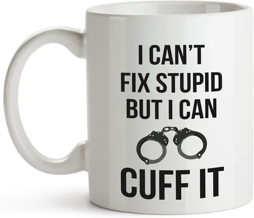 Miniatura 7 de YouNique Designs Taza de café con texto en inglés "I Can't Fix Stupid But I Can Cuff It, 11 onzas", taza para oficial de policía, regalos