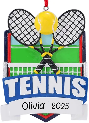 Miniatura 7 de Adorno de Navidad personalizado de tenis 2025 Adorno de pelota de tenis con zapatillas y estrella para árbol de Navidad Regalo de recuerdo único