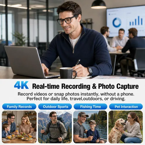 Miniatura 3 de Lentes inteligentes AI con cámara, video HD 4K y captura de fotos, traducción en tiempo real, gafas de grabación con asistente de IA, audio de oído