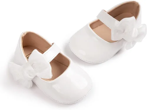 ohsofy Zapatos de Mary Jane antideslizantes con lazo de princesa para bebé y niña, zapatos de vestido de princesa para los primeros pasos, zapatos