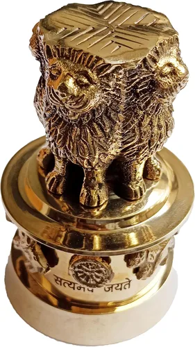 Miniatura 3 de PARIJAT HANDICRAFT Columna de estambh de latón Ashoka emblema de bandera nacional de cuatro leones satyamev jayete adornado escritorio papel