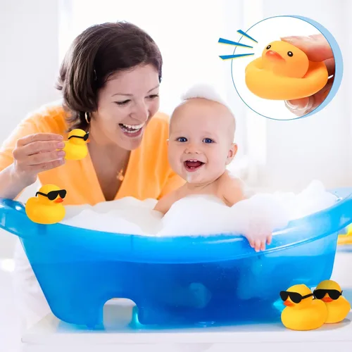 Miniatura 5 de Chivao 36 piezas de mini patos de goma con 36 lentes de sol de goma a granel para bañera de patitos juguetes para niños, regalos de Navidad, San