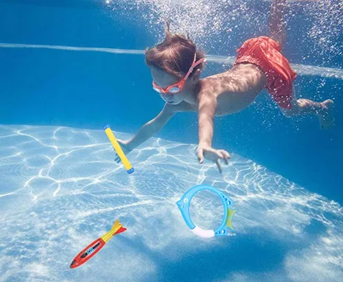 Miniatura 6 de Juguete de piscina de buceo bajo el agua, lanzamiento, torpedo, tiburón, paquete de 4