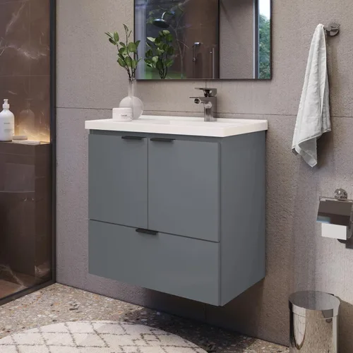 Miniatura 8 de COZIMAX Vanity Soul - Lavabo de baño flotante de 24 pulgadas y lavabo de mármol cultivado con puerta de cierre suave (negro)