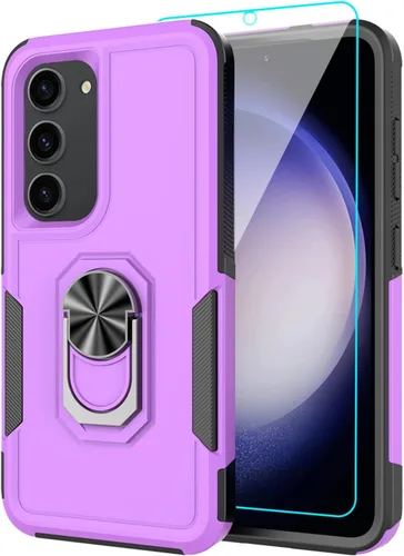 for Samsung Galaxy S23 Case with Tempered Glass Screen Protector,Heavy-Duty Tough Rugged Phone Case Cover with Ring Holder Kickstand for Galaxy S23