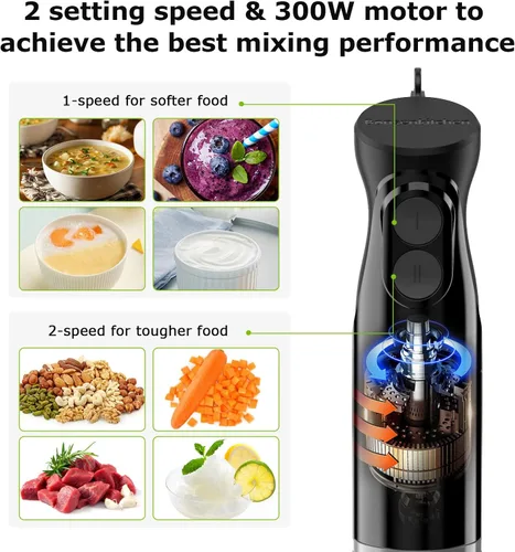 Miniatura 2 de Bonsenkitchen Batidora de inmersión de mano, batidora de mano de 2 velocidades de mezcla eléctrica con cuchillas afiladas, batidora de mano 3 en 1